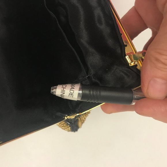 Beaded Clutch Or Crossbody Bag Formal Black & Gold 7 X 7 Sp - Picture 6 of 7